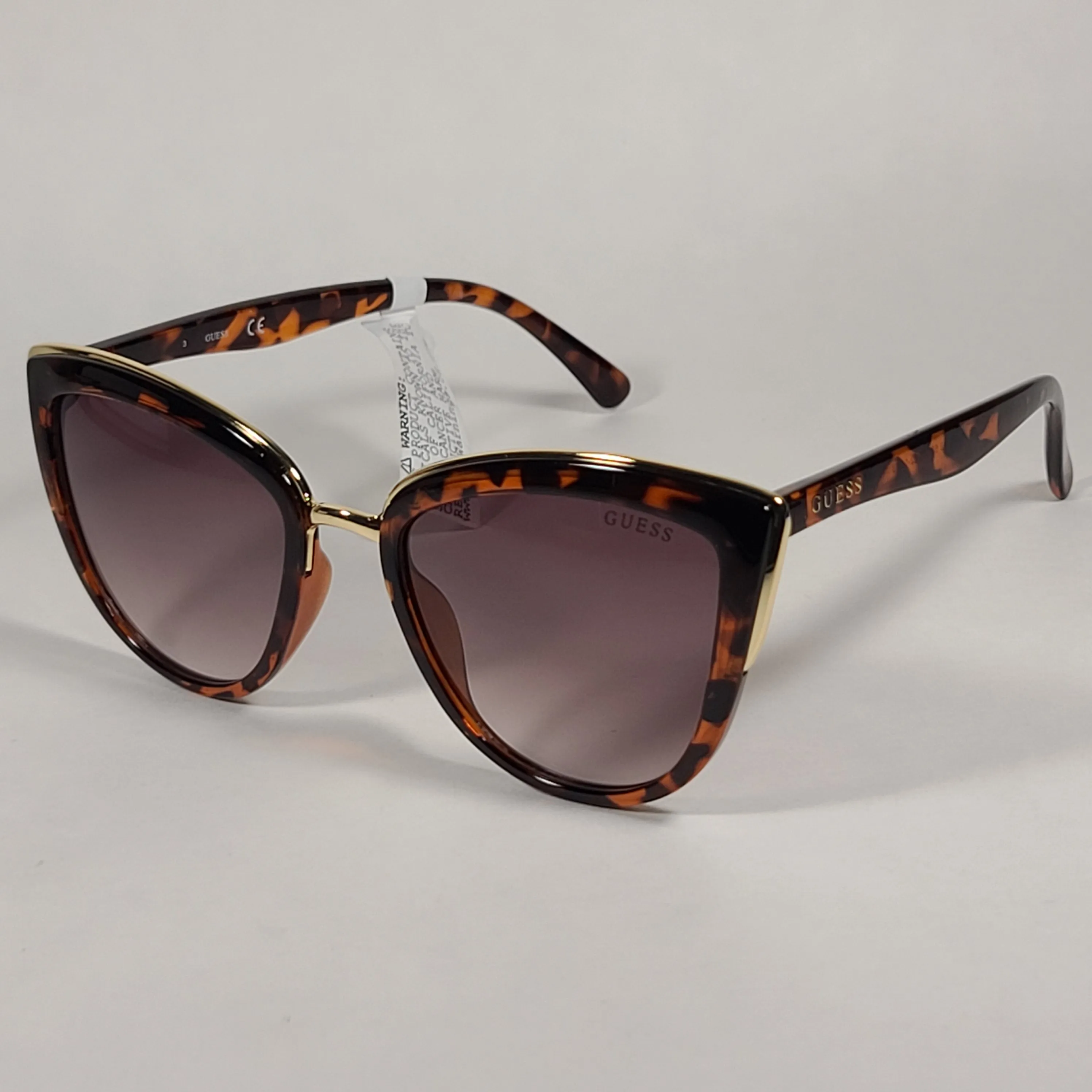 Guess Cat Eye Sunglasses Brown Tortoise Gold Frame Brown Gradient Lens GF0313 52F