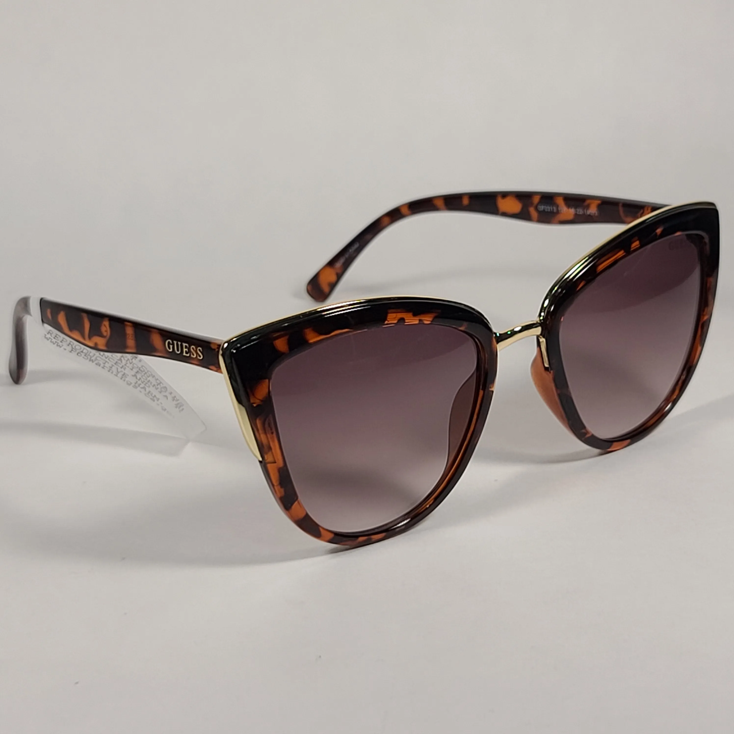 Guess Cat Eye Sunglasses Brown Tortoise Gold Frame Brown Gradient Lens GF0313 52F