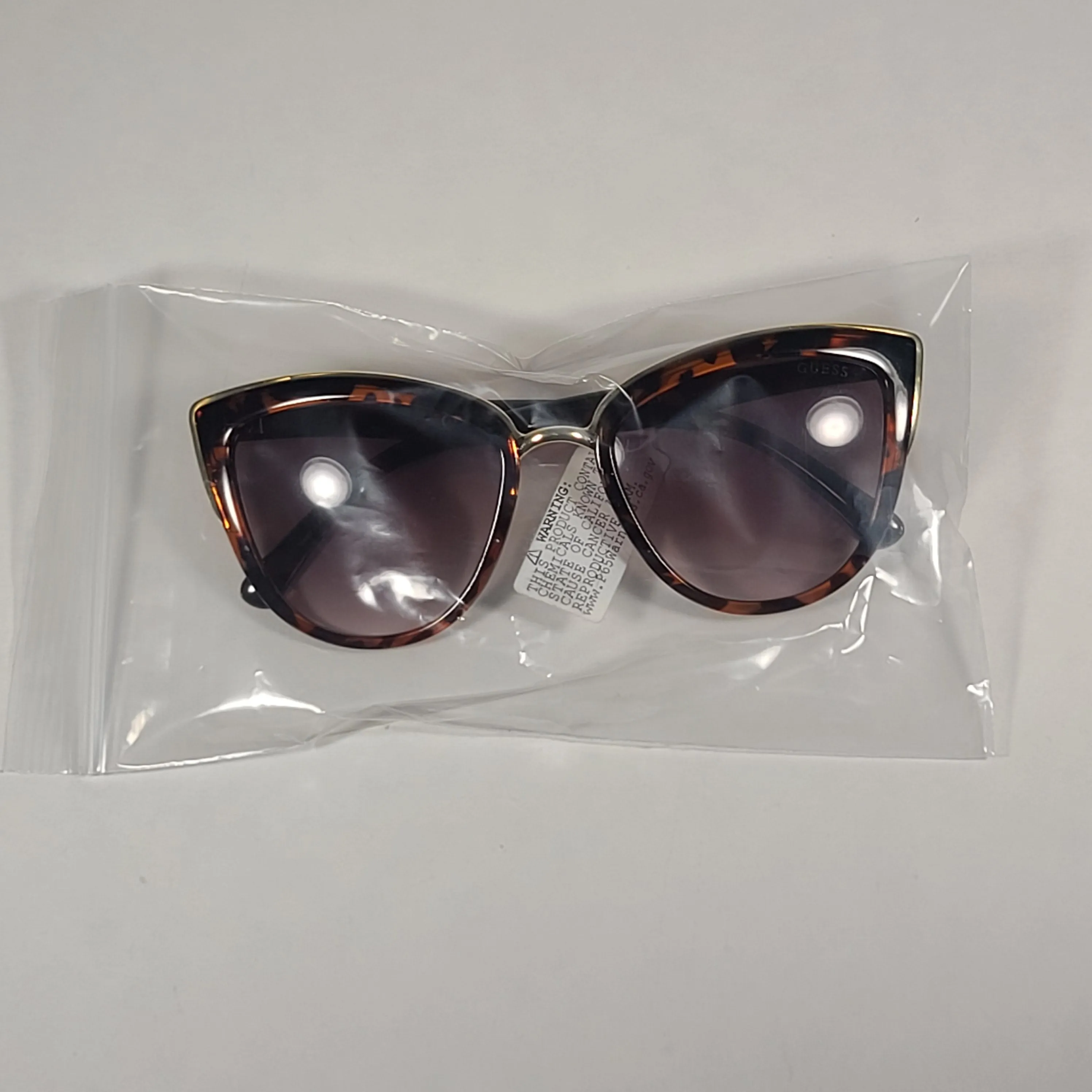 Guess Cat Eye Sunglasses Brown Tortoise Gold Frame Brown Gradient Lens GF0313 52F
