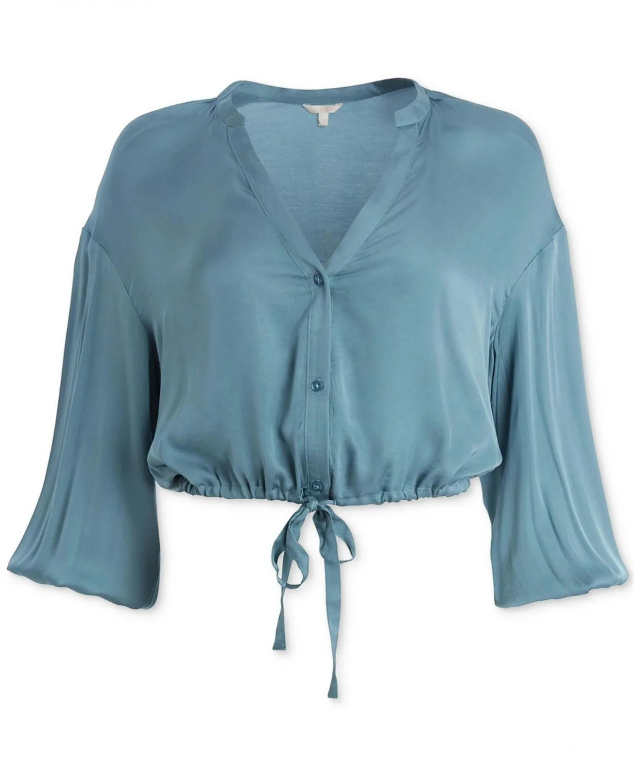 Guess Women's Long Sleeve Sasha Mixed-Print Crop Top W2YH68WESH2 Cyclone Blue M