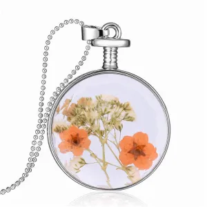 Gypsophila & Peach Blossom Round Pendant Necklace