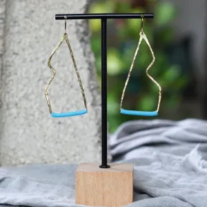 Hammered Brass and Sky Blue Abstract Earrings