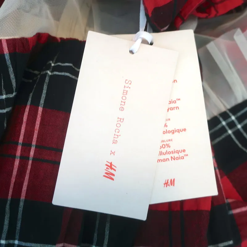 H&M x Simone Rocha Pearl-Embellished Ruffled Tartan & Mesh Dress Size Small NEW