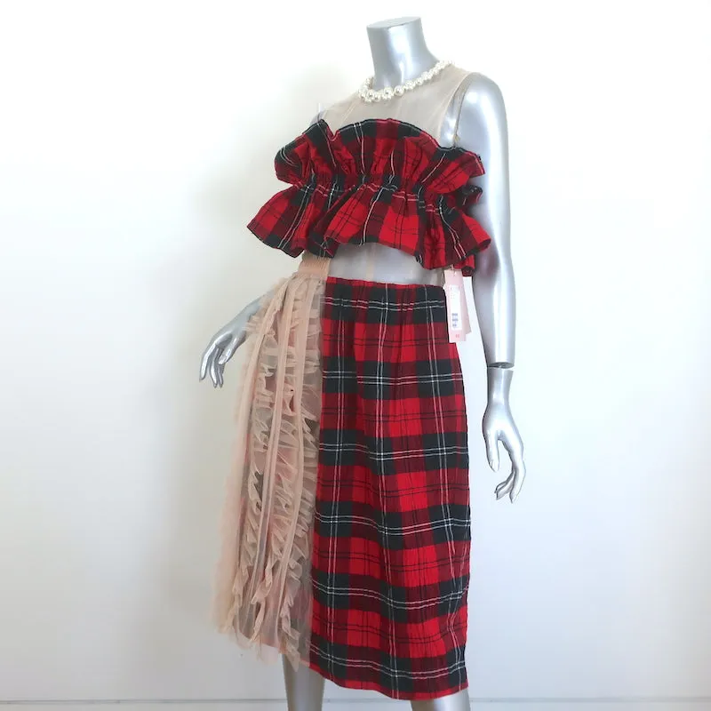 H&M x Simone Rocha Pearl-Embellished Ruffled Tartan & Mesh Dress Size Small NEW