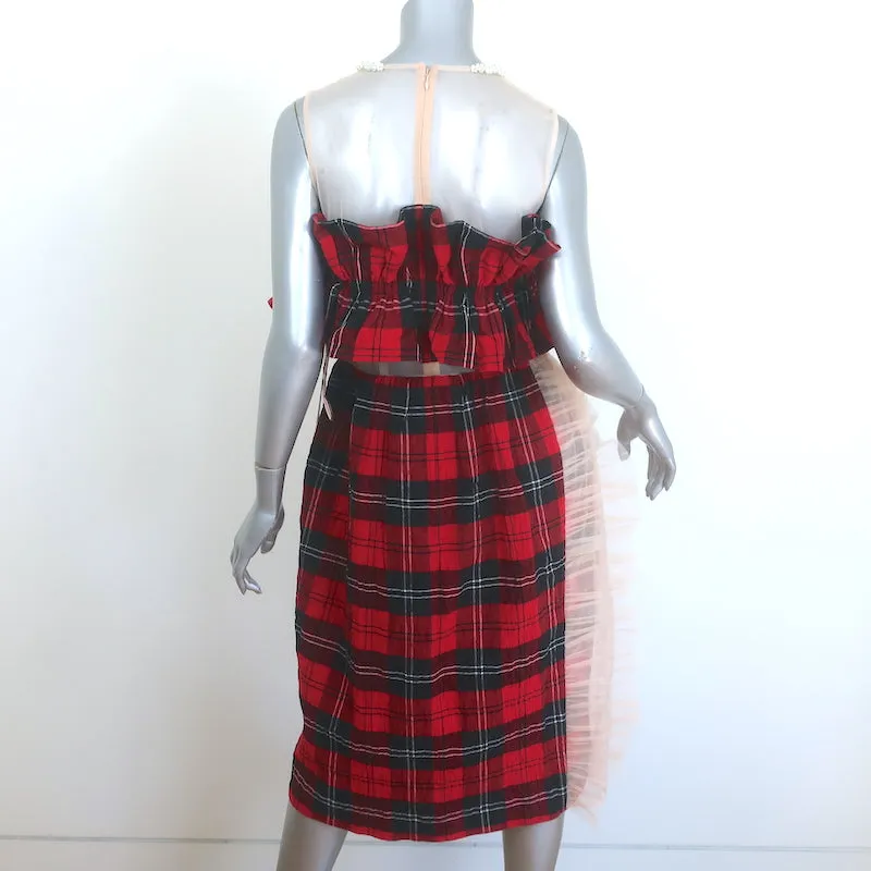 H&M x Simone Rocha Pearl-Embellished Ruffled Tartan & Mesh Dress Size Small NEW