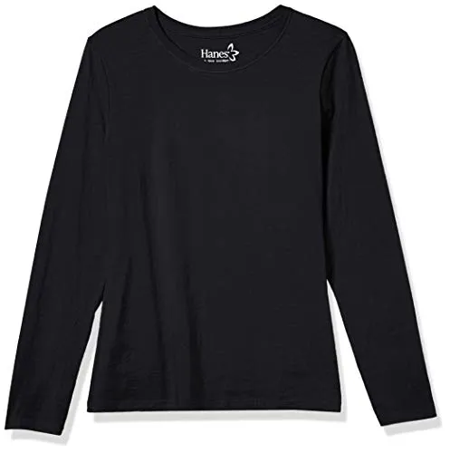 Hanes Women's Long Sleeve Tee, Ebony, Small