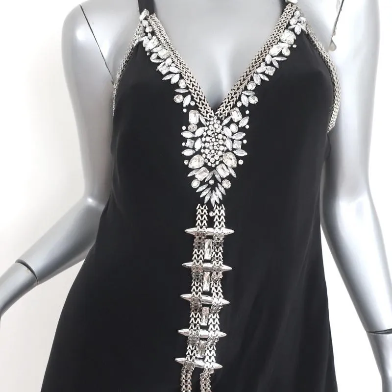 Haute Hippie Dress Bessie Black Crystal & Chain Embellished Silk Size Small
