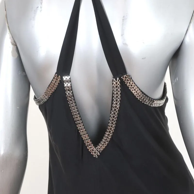 Haute Hippie Dress Bessie Black Crystal & Chain Embellished Silk Size Small
