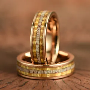 Hawaiian Koa Wood & Antler Rose Tungsten Mens Wedding Band 6MM
