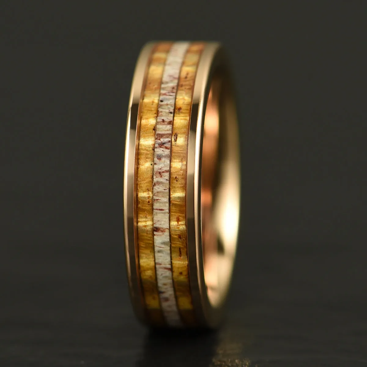Hawaiian Koa Wood & Antler Rose Tungsten Mens Wedding Band 6MM