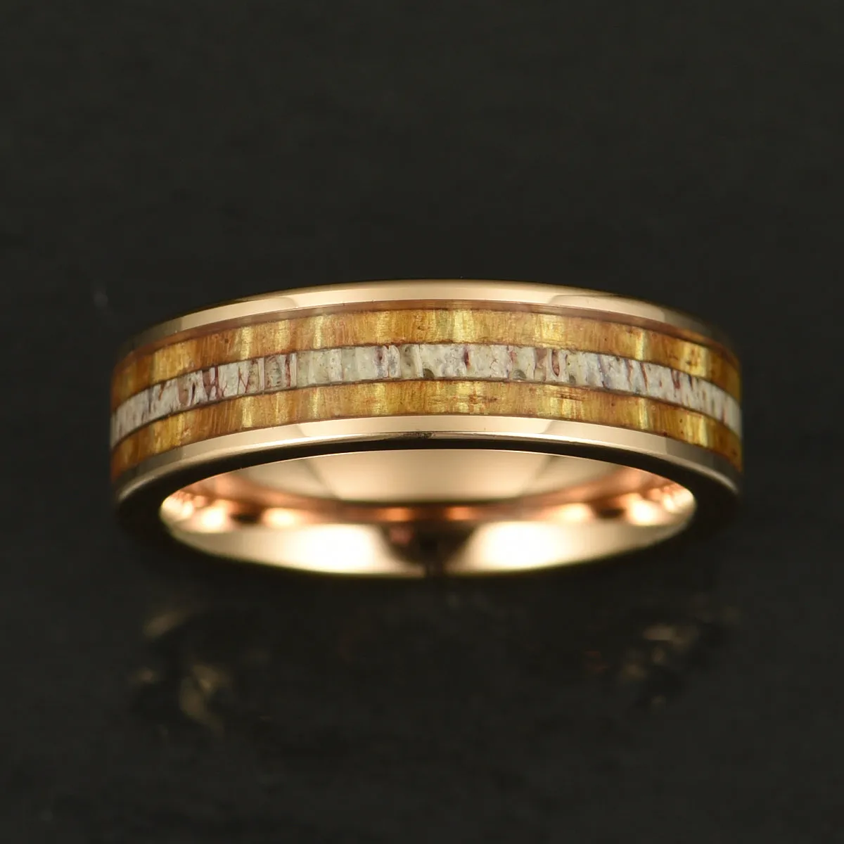 Hawaiian Koa Wood & Antler Rose Tungsten Mens Wedding Band 6MM