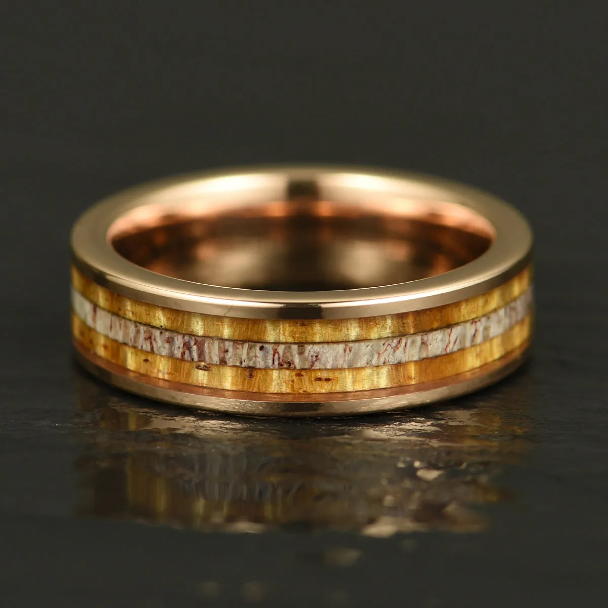 Hawaiian Koa Wood & Antler Rose Tungsten Mens Wedding Band 6MM