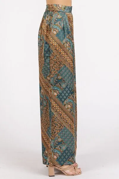 Hazel Blues® |  Mittoshop Paisley Patchwork Print Satin Wide Leg Pants