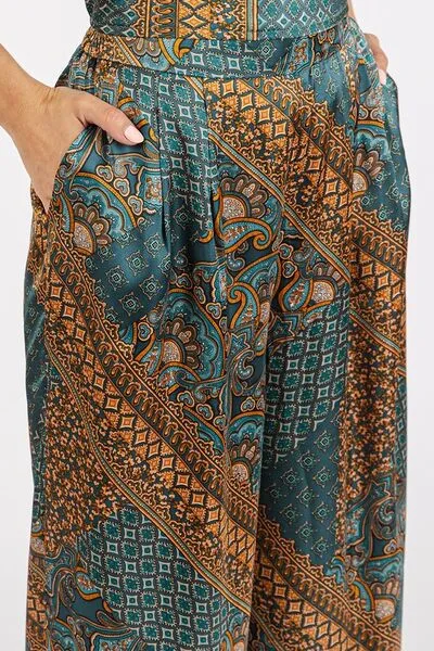 Hazel Blues® |  Mittoshop Paisley Patchwork Print Satin Wide Leg Pants