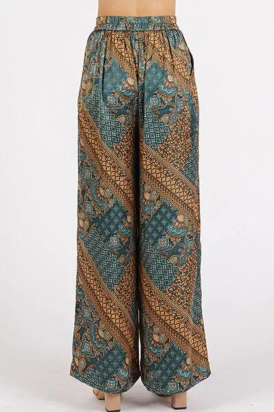 Hazel Blues® |  Mittoshop Paisley Patchwork Print Satin Wide Leg Pants