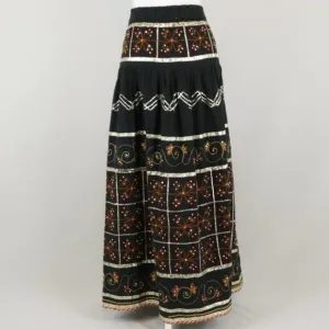 Hazel Women's Small Blue Gold Embellished Boho Tiered Maxi Skirt