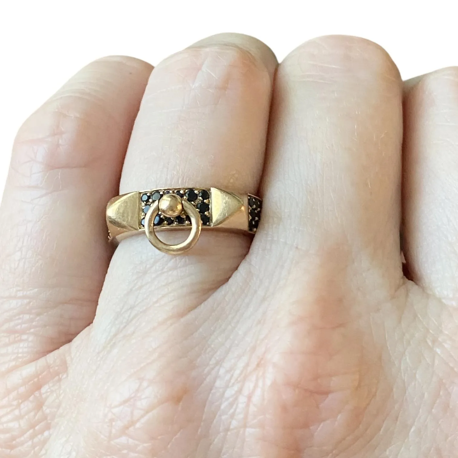 HERMÉS Collier de Chien 18K Rose Gold Black Spinel Ring