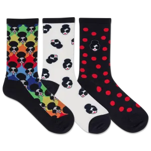 HOTSOX Women's alice   olivia Stace Face Crew Socks Gift Box 3 Pair Pack