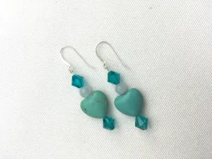 Howlite Gemstone heart & Swarovski crystal sterling silver drop earrings