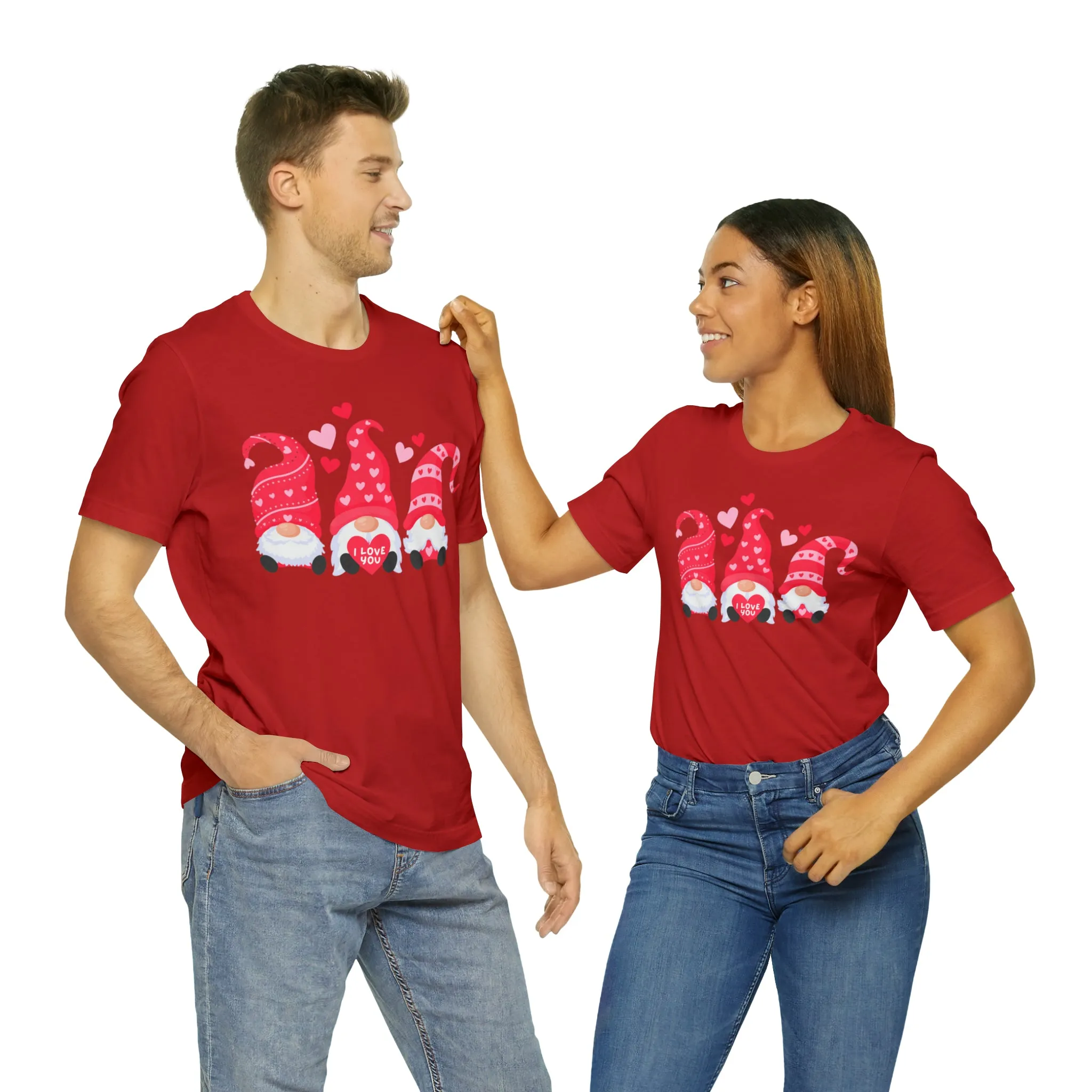 I Love You Gnomes T-Shirt | Heart Love Tee |  Bella Canvas 3001 Unisex | Happy Valentine's Day Short Sleeve Tshirt