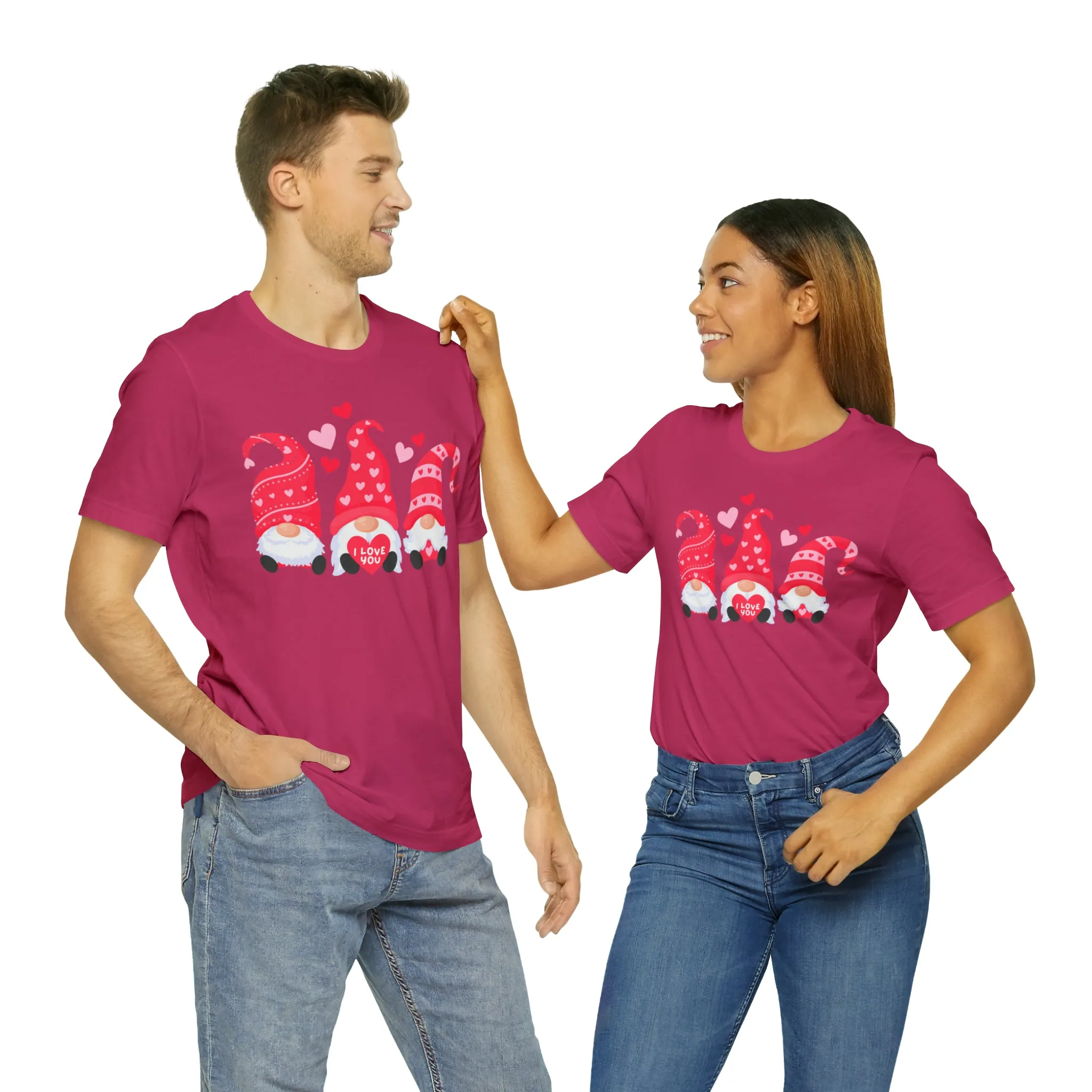 I Love You Gnomes T-Shirt | Heart Love Tee |  Bella Canvas 3001 Unisex | Happy Valentine's Day Short Sleeve Tshirt
