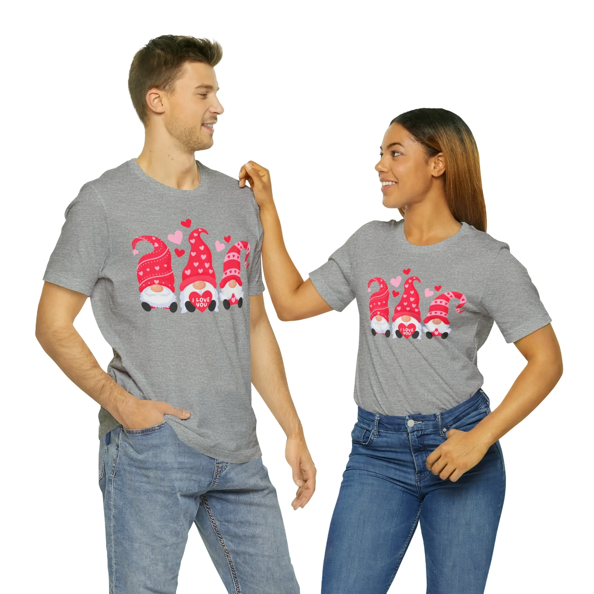 I Love You Gnomes T-Shirt | Heart Love Tee |  Bella Canvas 3001 Unisex | Happy Valentine's Day Short Sleeve Tshirt