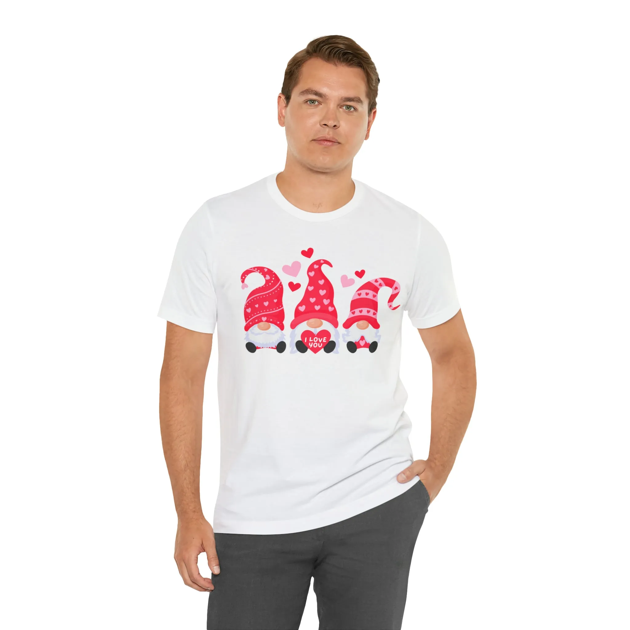 I Love You Gnomes T-Shirt | Heart Love Tee |  Bella Canvas 3001 Unisex | Happy Valentine's Day Short Sleeve Tshirt