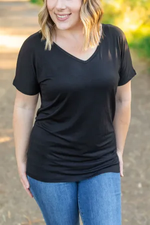 IN STOCK Chloe Cozy Tee - Black | Women's V-Neck Top