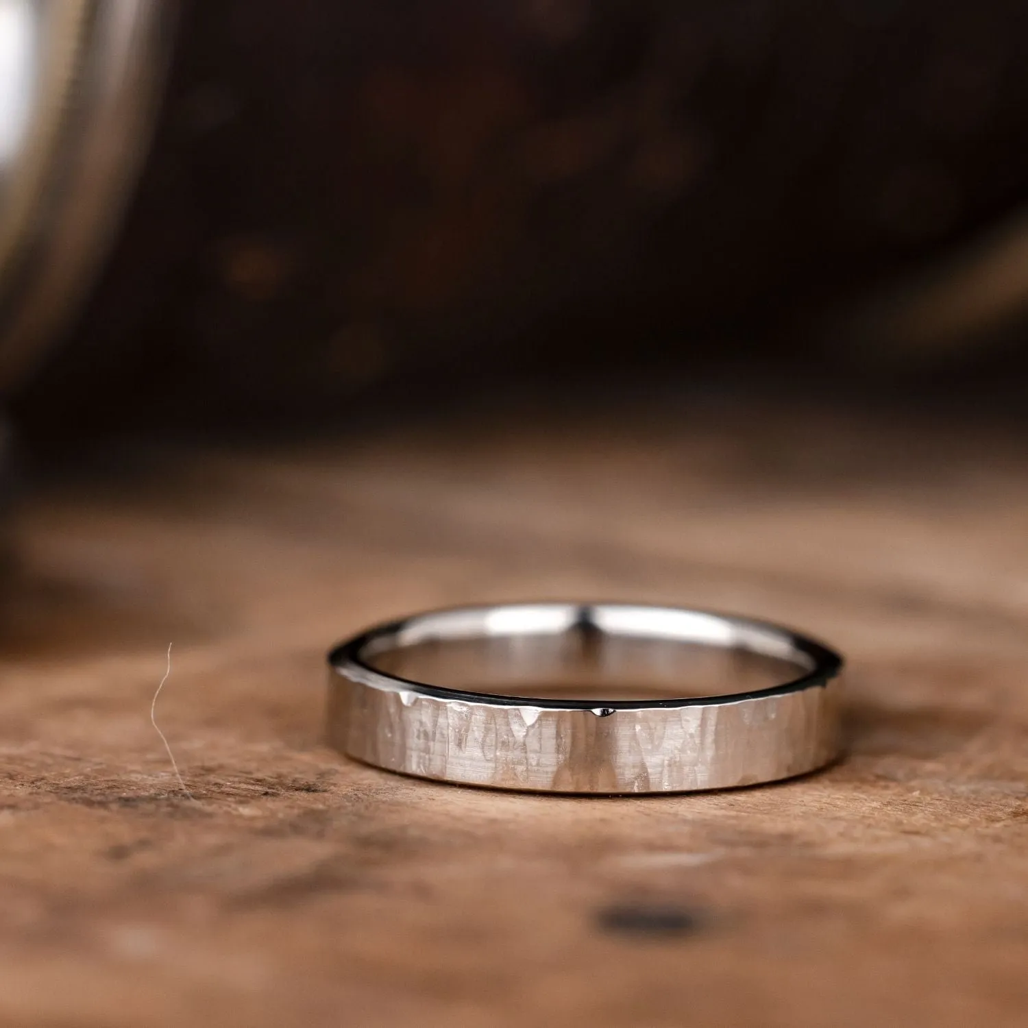 (In-Stock) The Willow | Women's Tree Bark Textured 10k White Gold Wedding Band - Size 4.5 | 3mm Wide