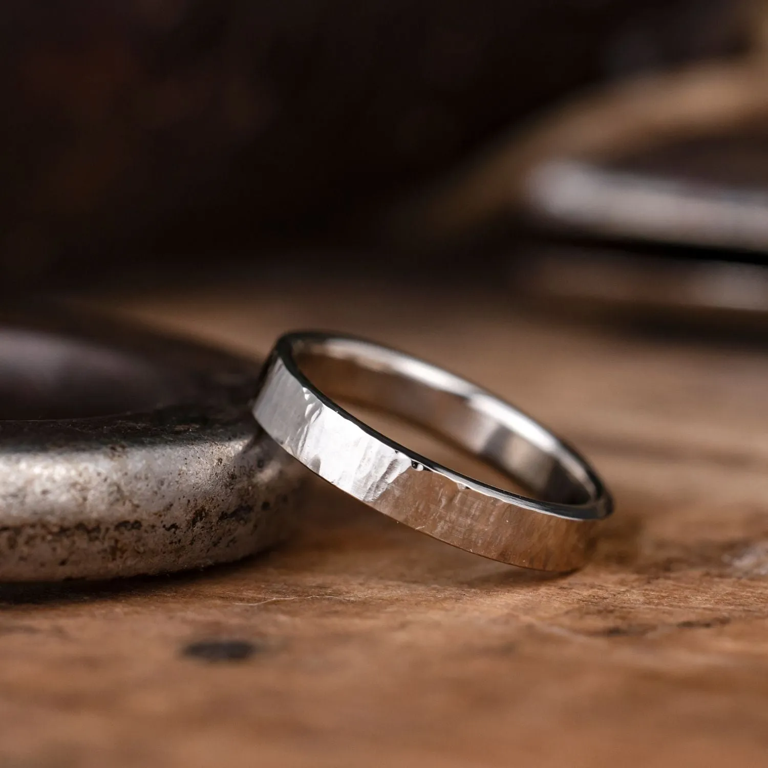 (In-Stock) The Willow | Women's Tree Bark Textured 10k White Gold Wedding Band - Size 4.5 | 3mm Wide