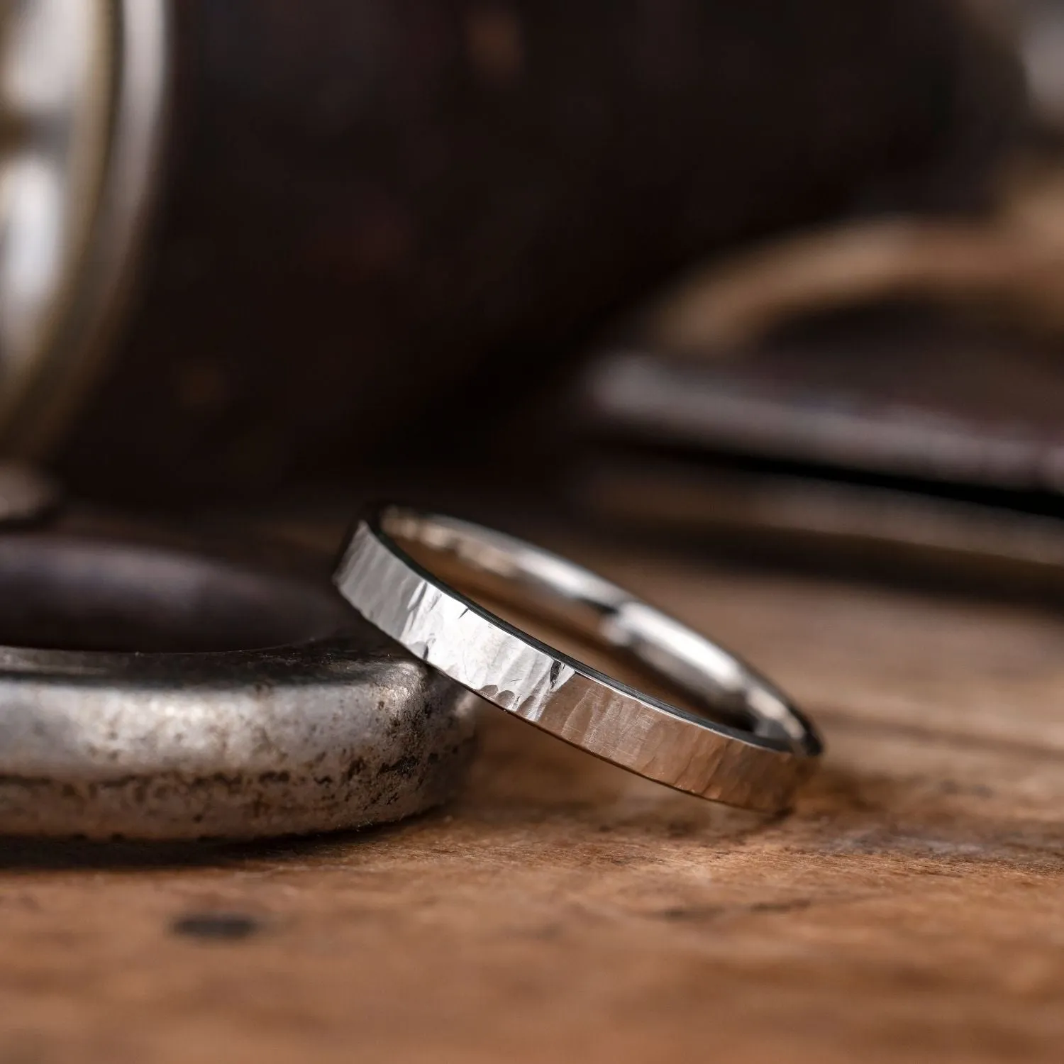 (In-Stock) The Willow | Women's Tree Bark Textured 10k White Gold Wedding Band - Size 9.25 | 3mm Wide