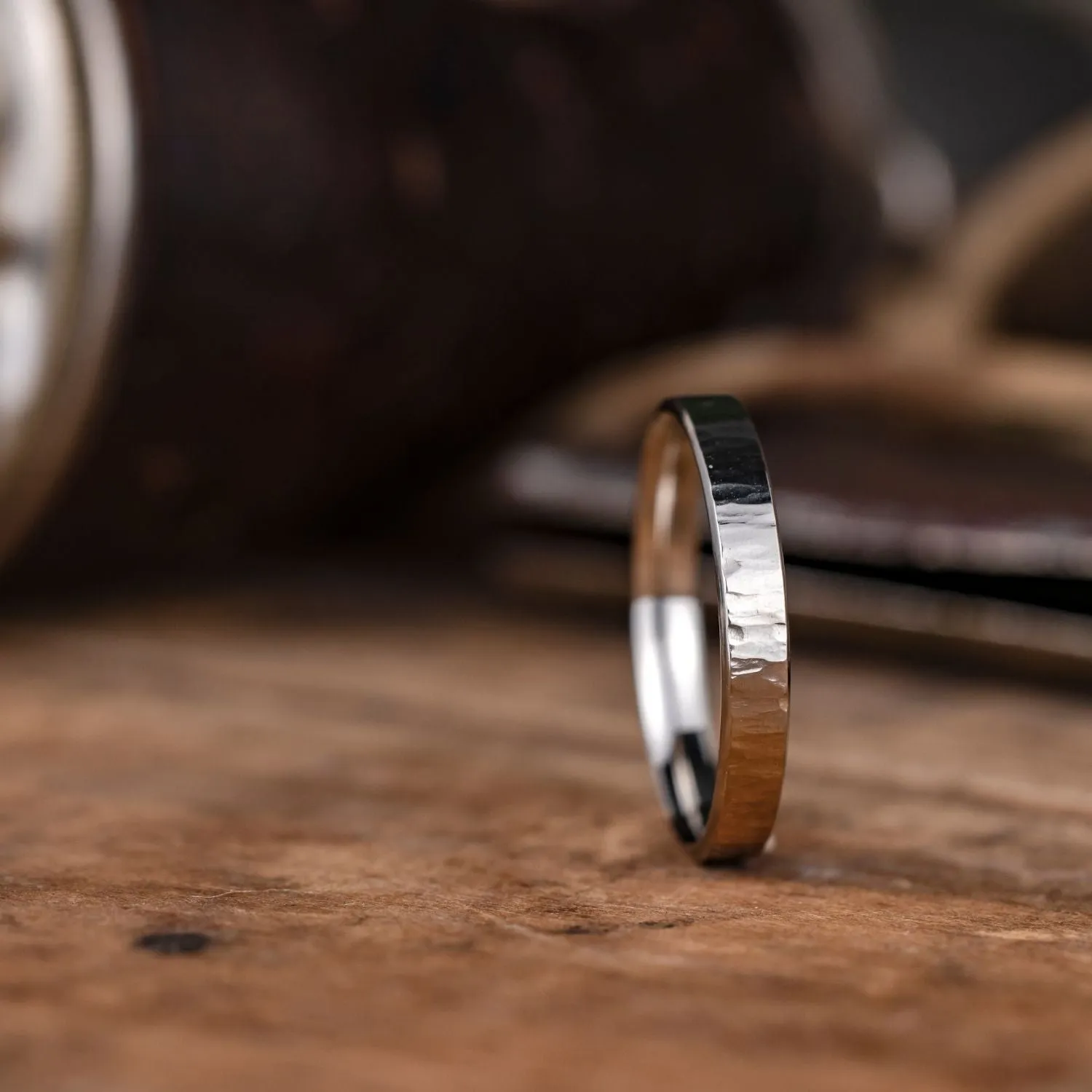 (In-Stock) The Willow | Women's Tree Bark Textured 10k White Gold Wedding Band - Size 9.25 | 3mm Wide