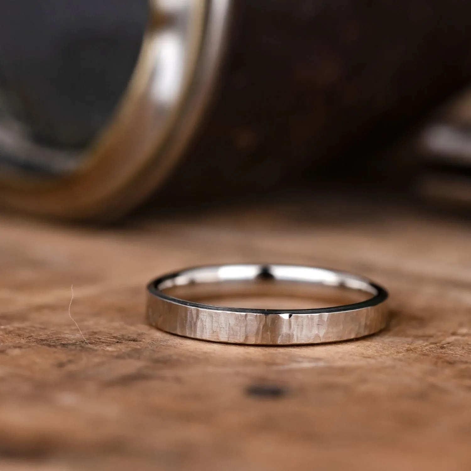 (In-Stock) The Willow | Women's Tree Bark Textured 10k White Gold Wedding Band - Size 9.25 | 3mm Wide
