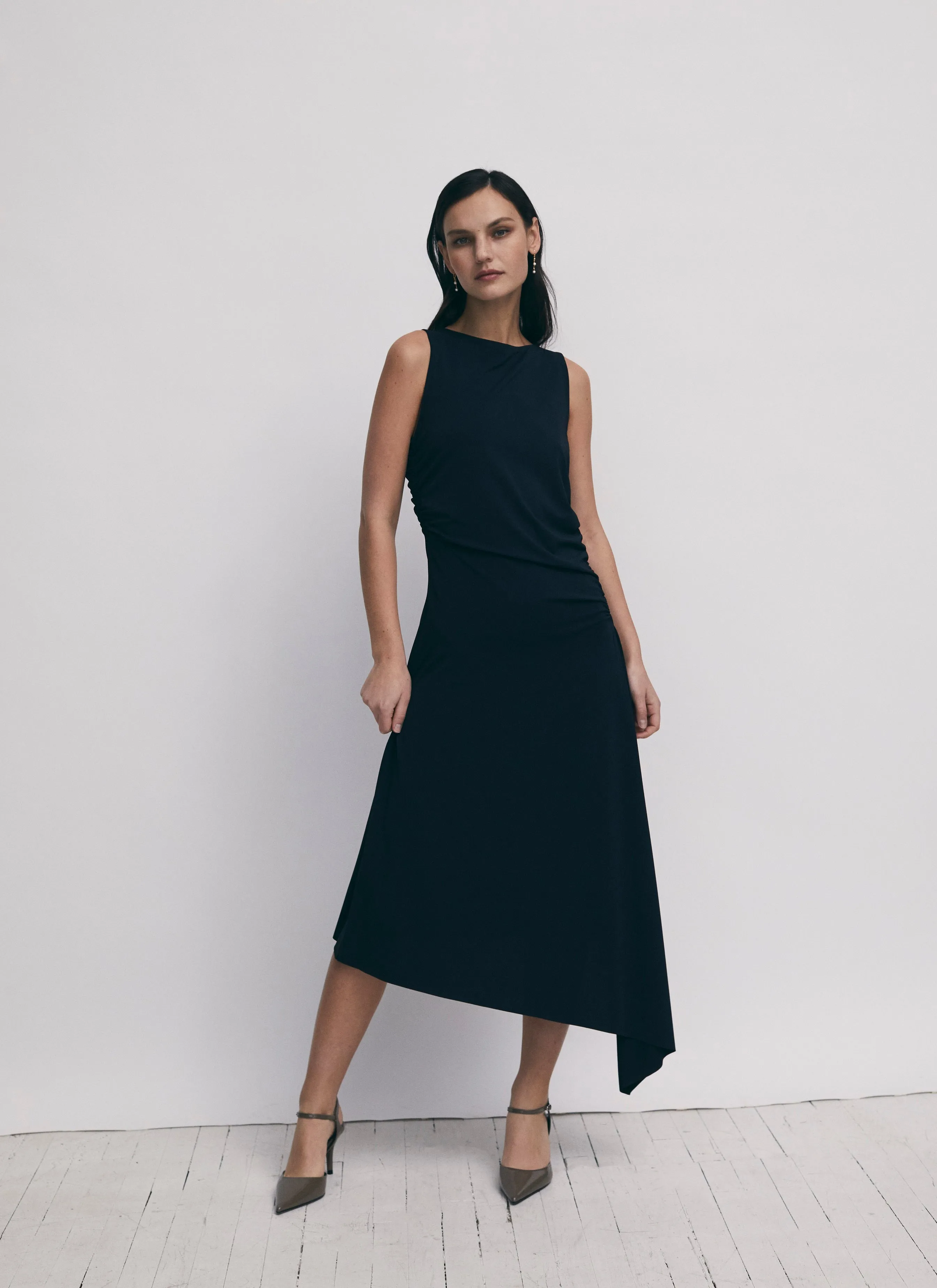 Iris Setlakwe - Asymetric Gathered Midi Dress - Navy