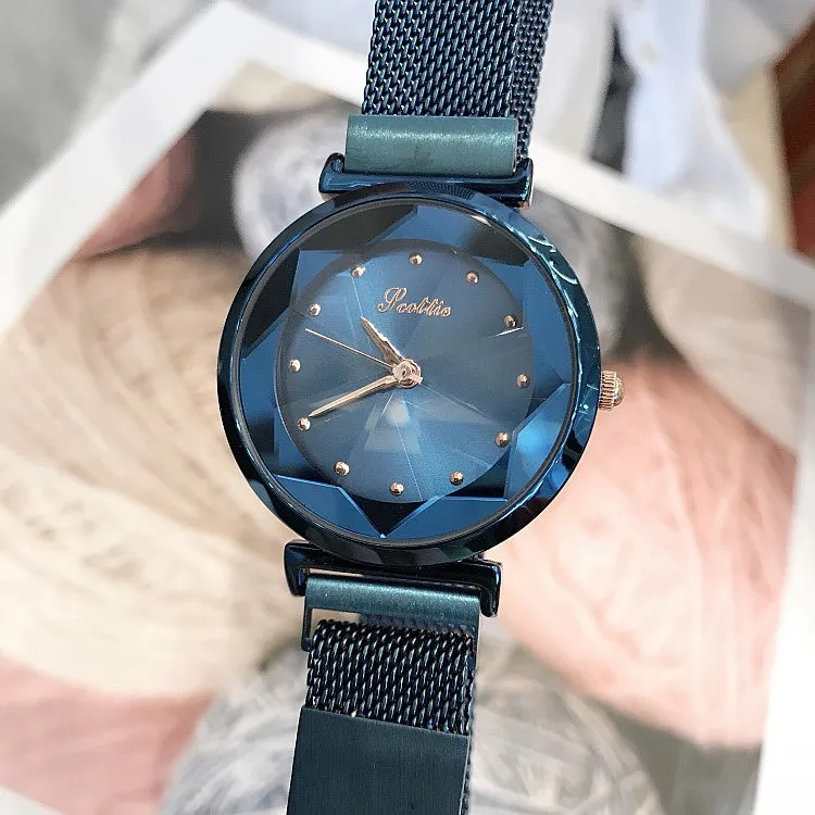 Irregular Mirror Round Dial Women's Watch