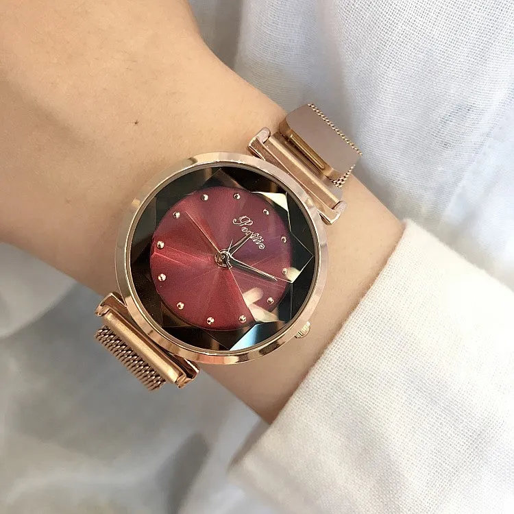 Irregular Mirror Round Dial Women's Watch