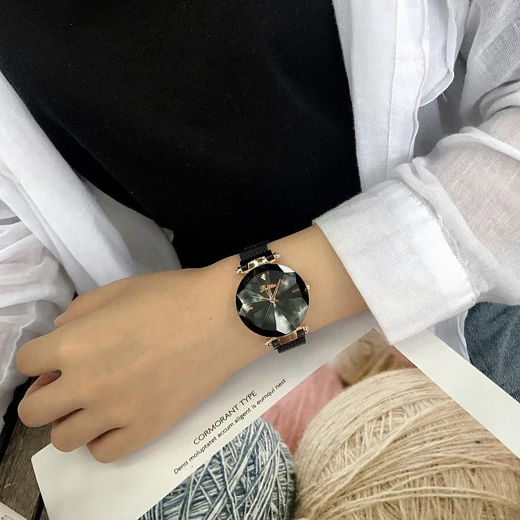 Irregular Mirror Round Dial Women's Watch