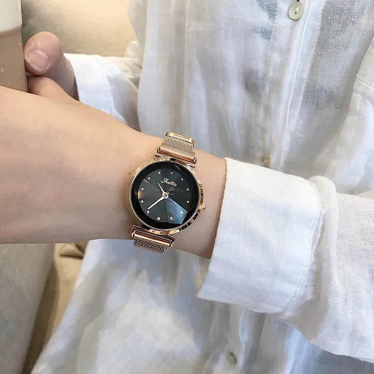 Irregular Mirror Round Dial Women's Watch