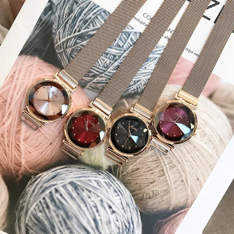 Irregular Mirror Round Dial Women's Watch