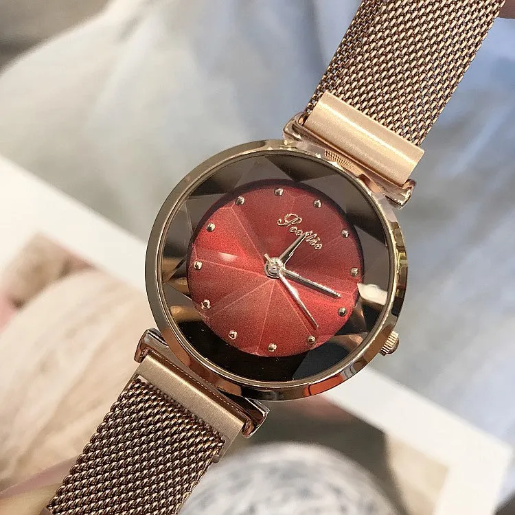 Irregular Mirror Round Dial Women's Watch