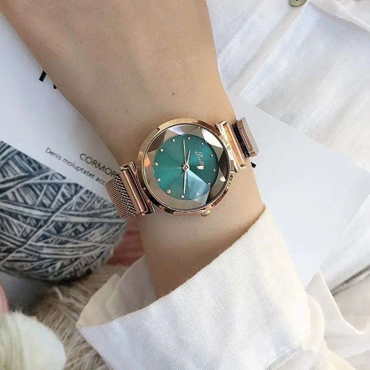 Irregular Mirror Round Dial Women's Watch
