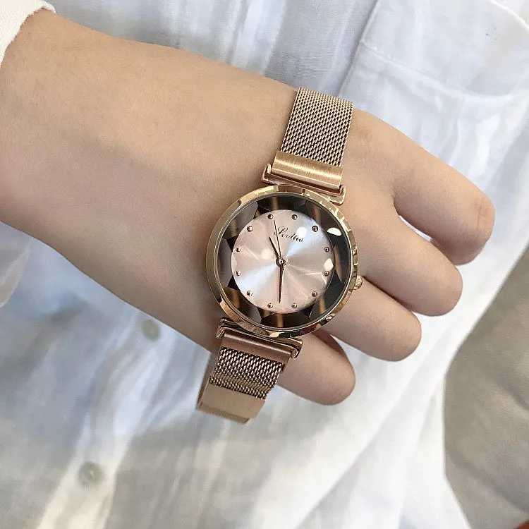 Irregular Mirror Round Dial Women's Watch