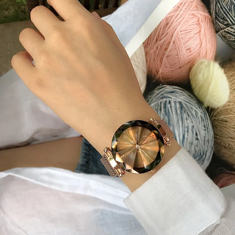 Irregular Mirror Round Dial Women's Watch