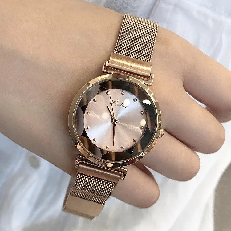 Irregular Mirror Round Dial Women's Watch
