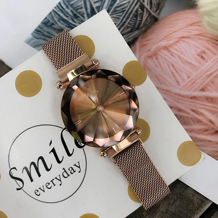 Irregular Mirror Round Dial Women's Watch