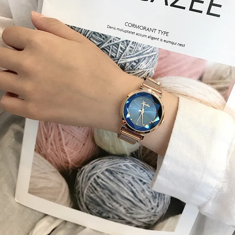 Irregular Mirror Round Dial Women's Watch