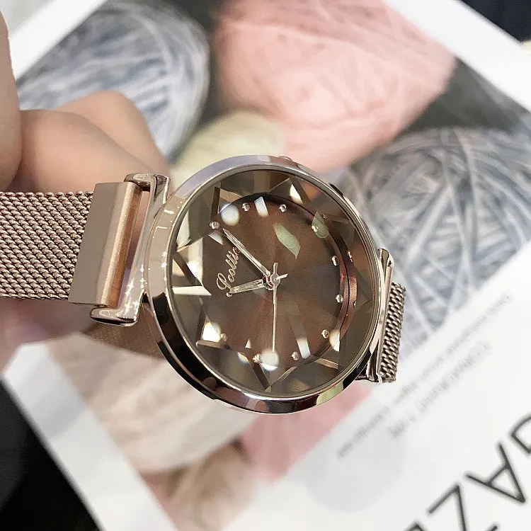 Irregular Mirror Round Dial Women's Watch
