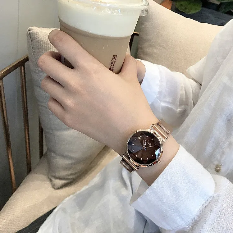 Irregular Mirror Round Dial Women's Watch