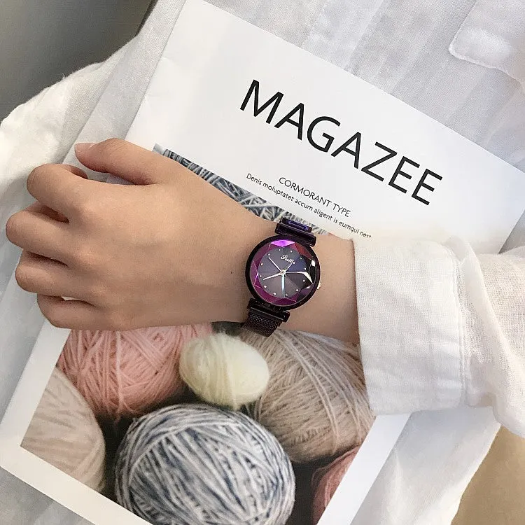 Irregular Mirror Round Dial Women's Watch