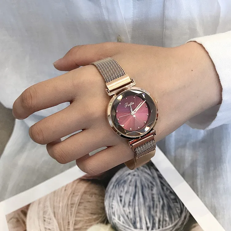 Irregular Mirror Round Dial Women's Watch
